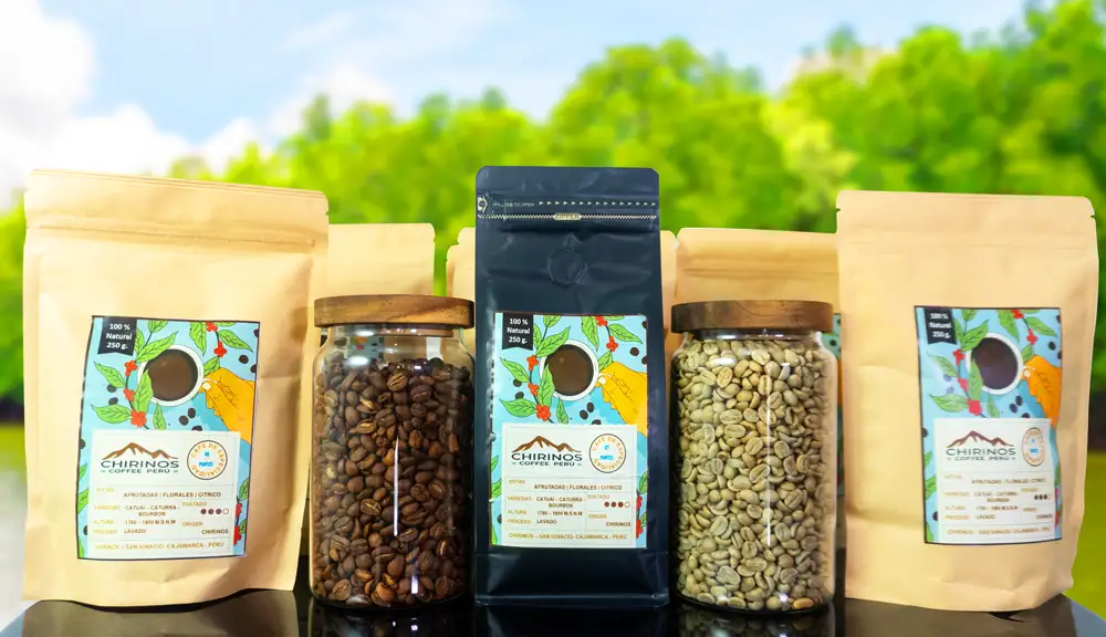 Variedades de café Chirinos Coffee en sus empaques